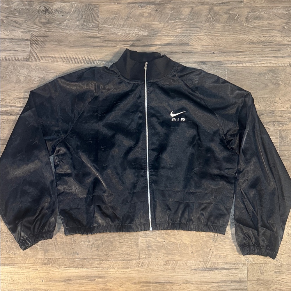 Nike Black Bomber Jacket with Ribbed Waist and Swoosh Logo - Size L